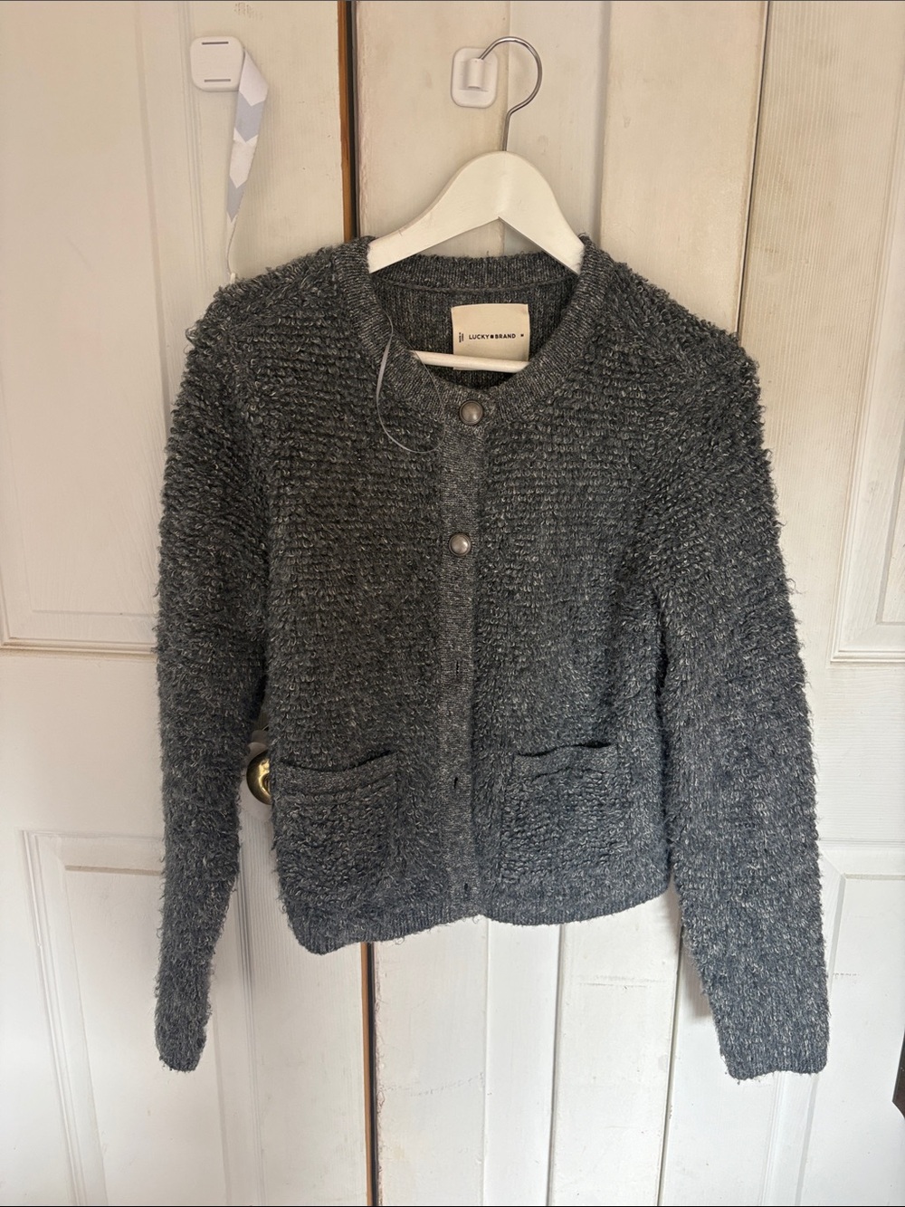 Lucky Brand Dark Gray Bouclé Button-Up Cardigan